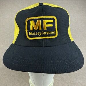Vintage‎ Massey Ferguson MF Hat Trucker Cap Black Yellow Mesh Size S-M Made USA